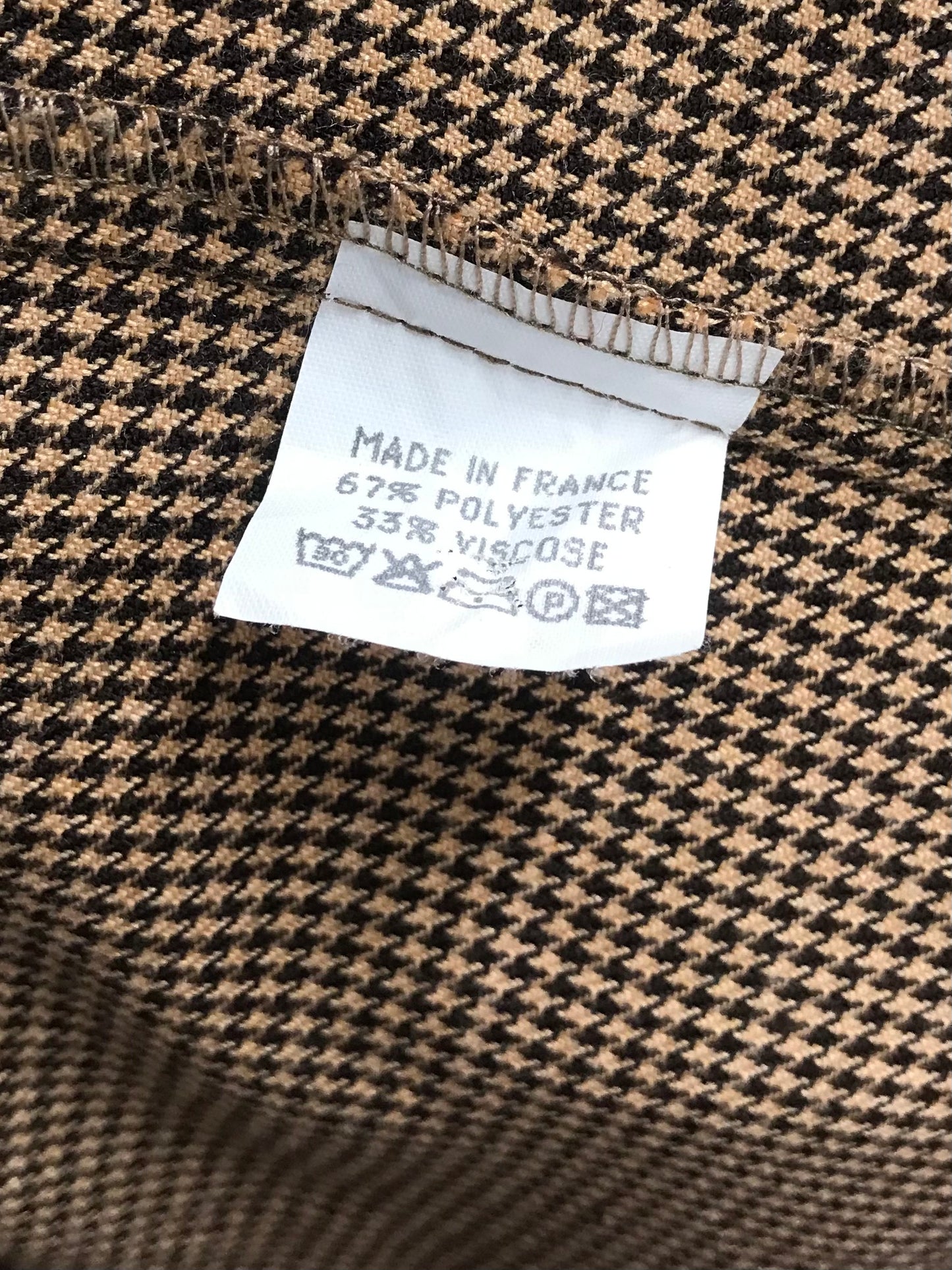 Vintage Houndstooth Pattern Dress MADE IN FRANCE [J25405]