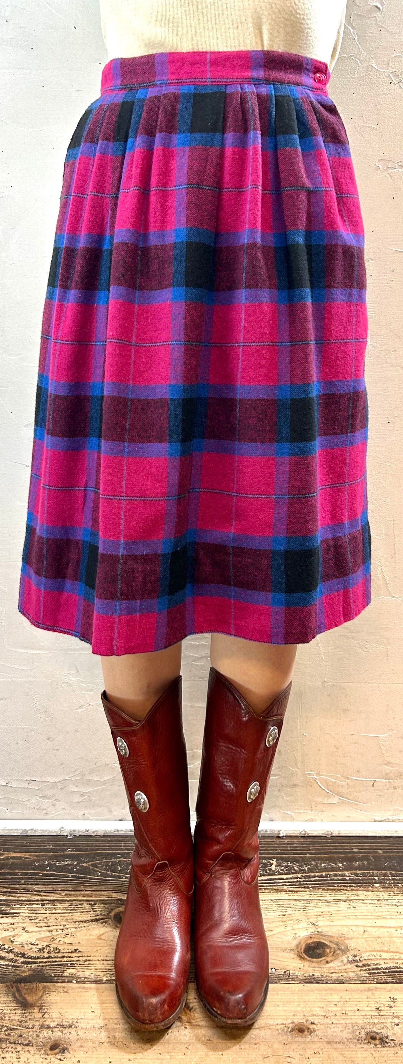 Vintage Plaid Skirt  MADE IN USA  [I28528]