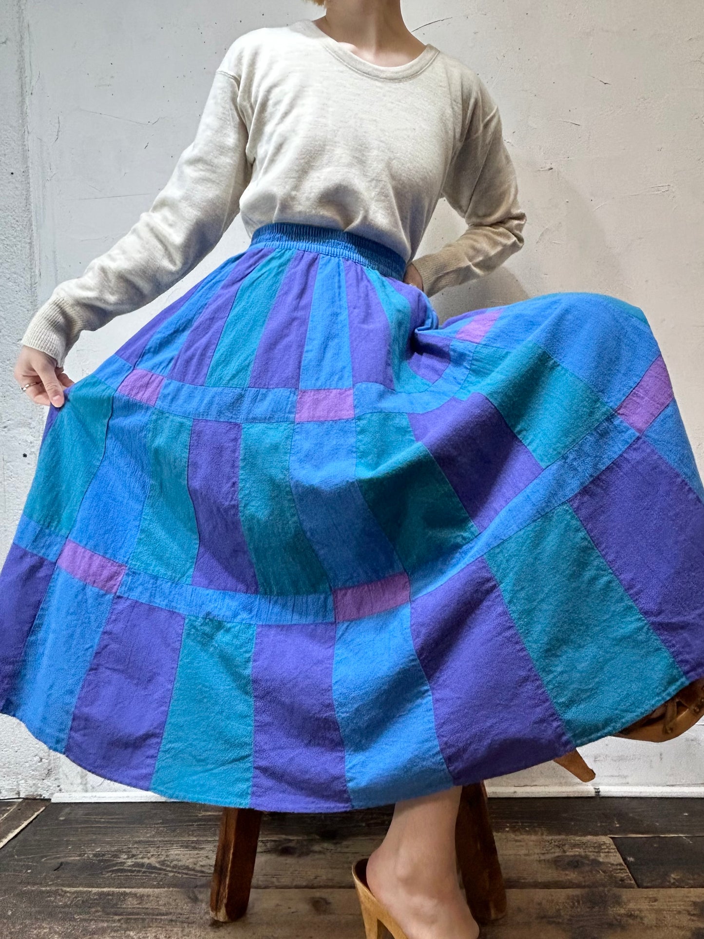 Vintage Cotton Patchwork Skirt MADE IN W .GERMANY [C26625]