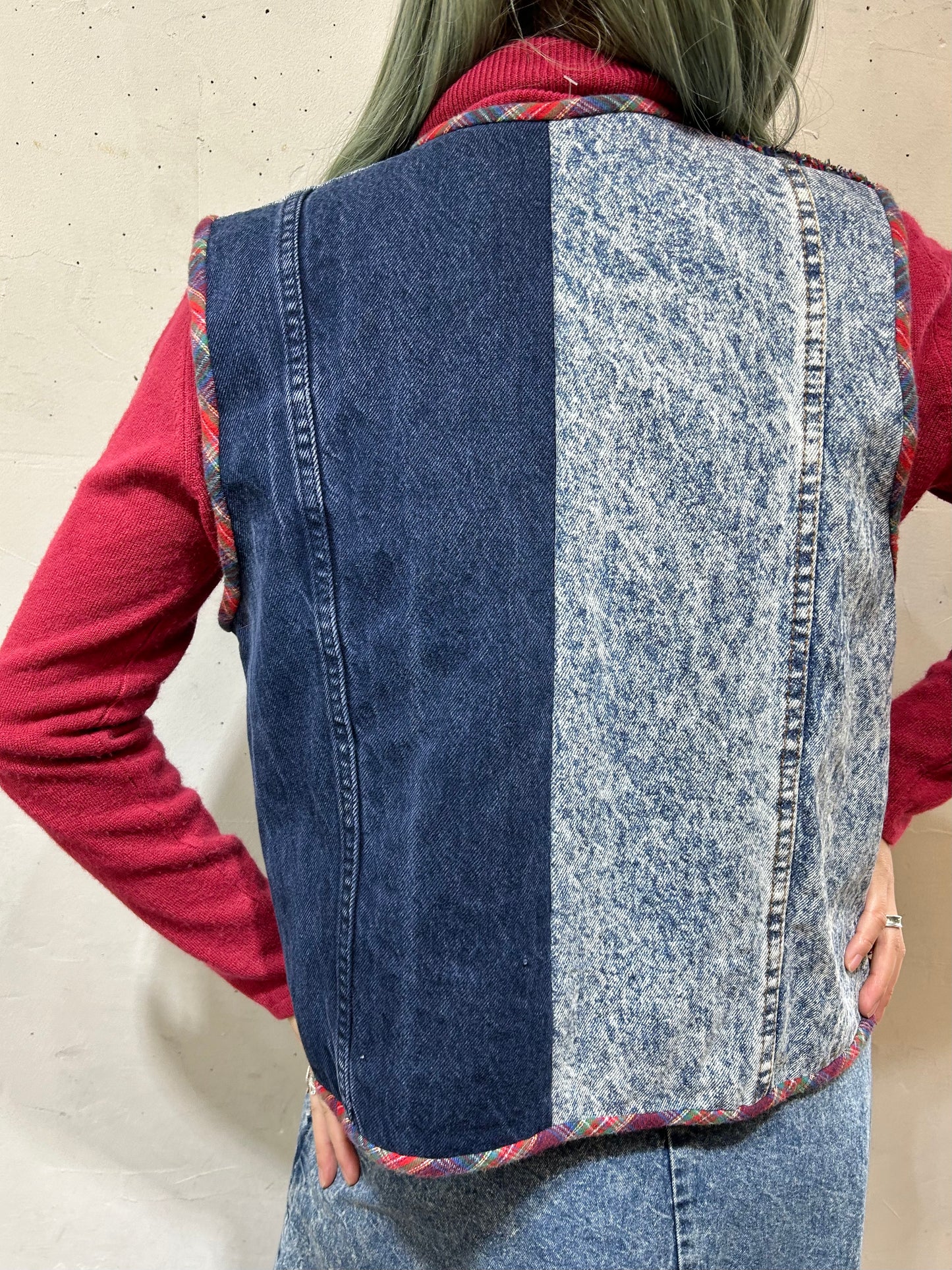 Vintage Denim & Slash Quilt Vest [A25956]