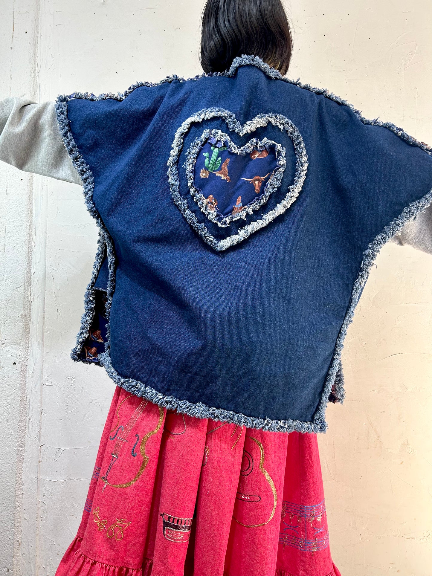 Vintage Fringe & Heart Denim Jacket [I25066]