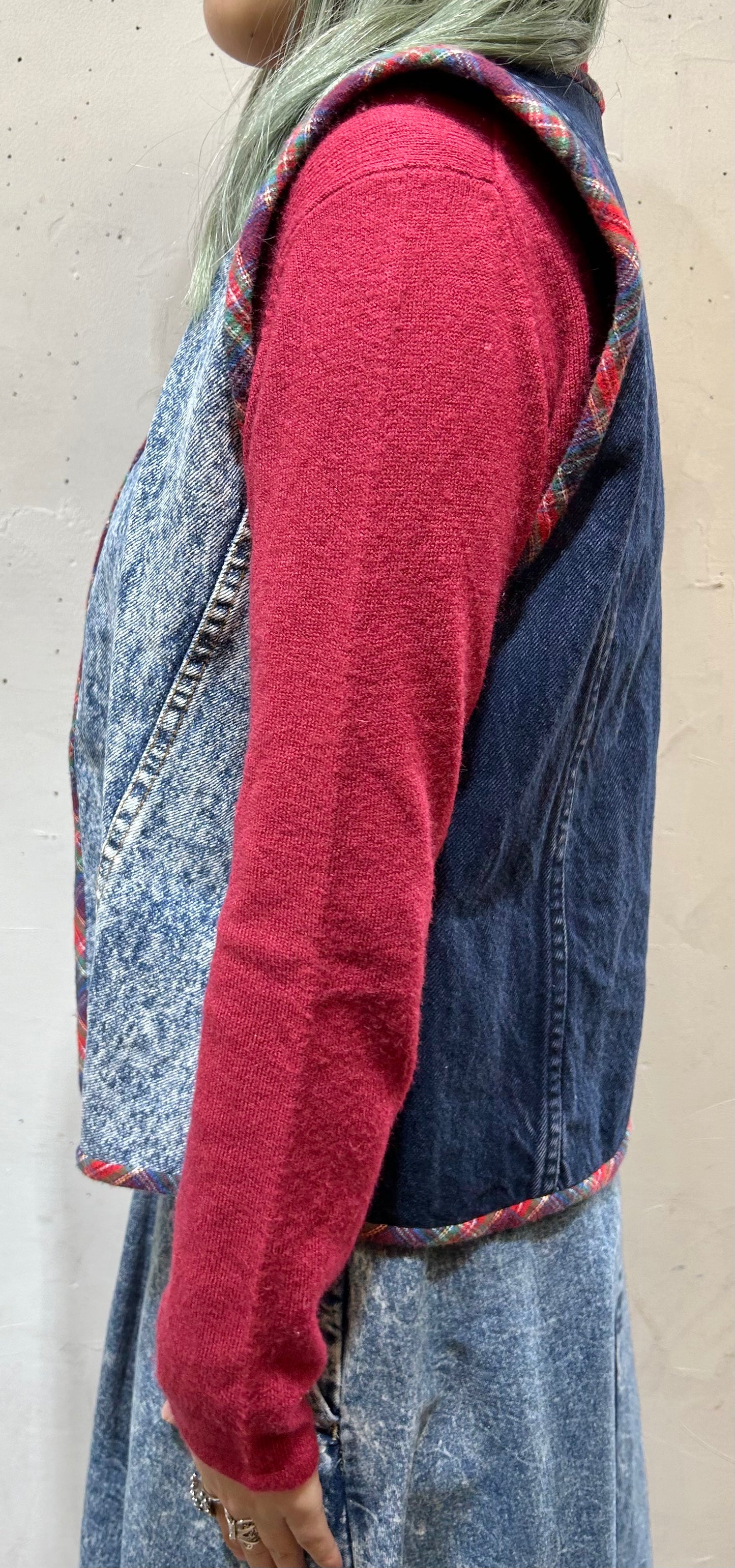 Vintage Denim & Slash Quilt Vest [A25956]