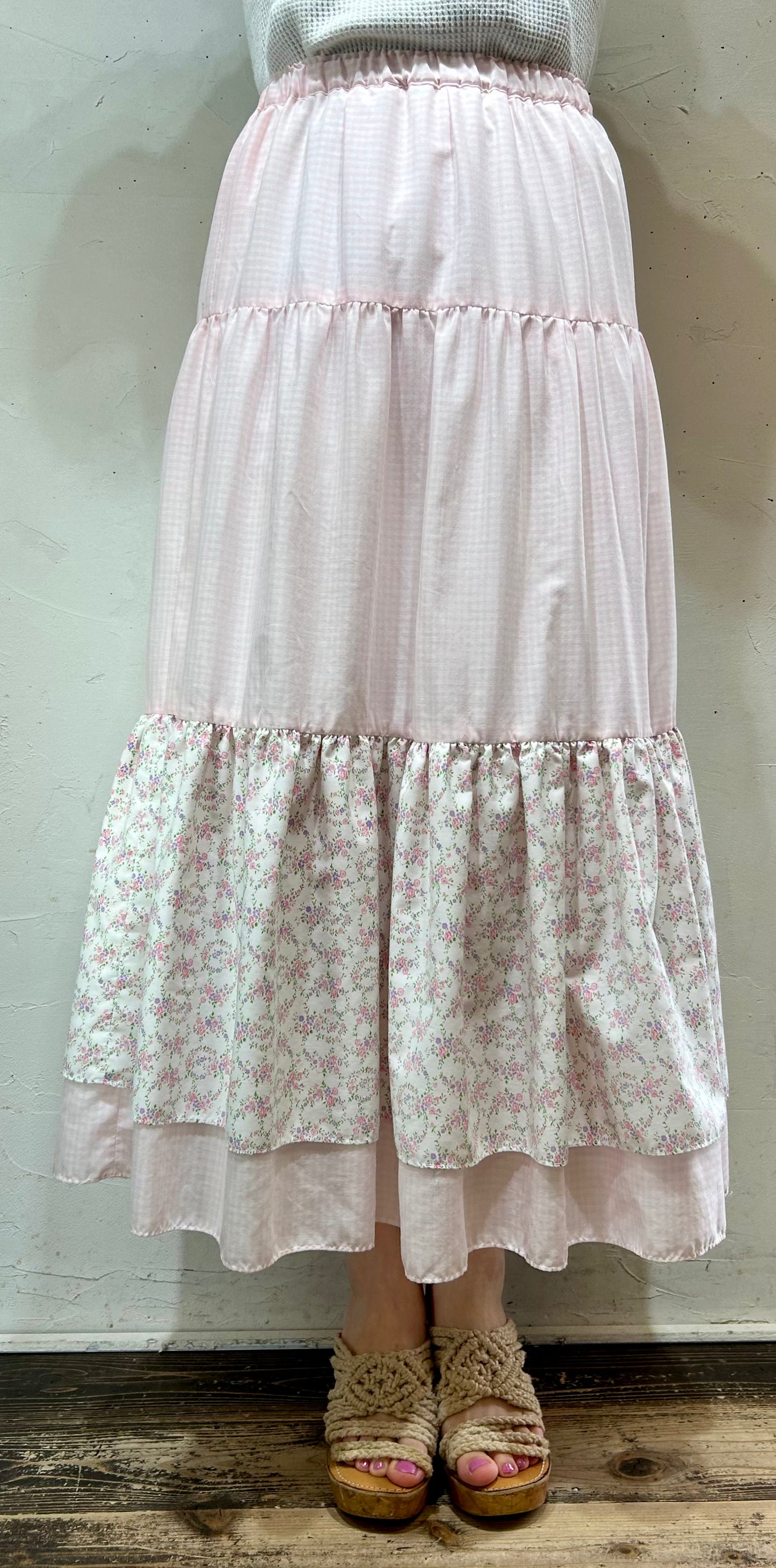 Vintage Gingham Plaid Tiered Skirt [D26788]