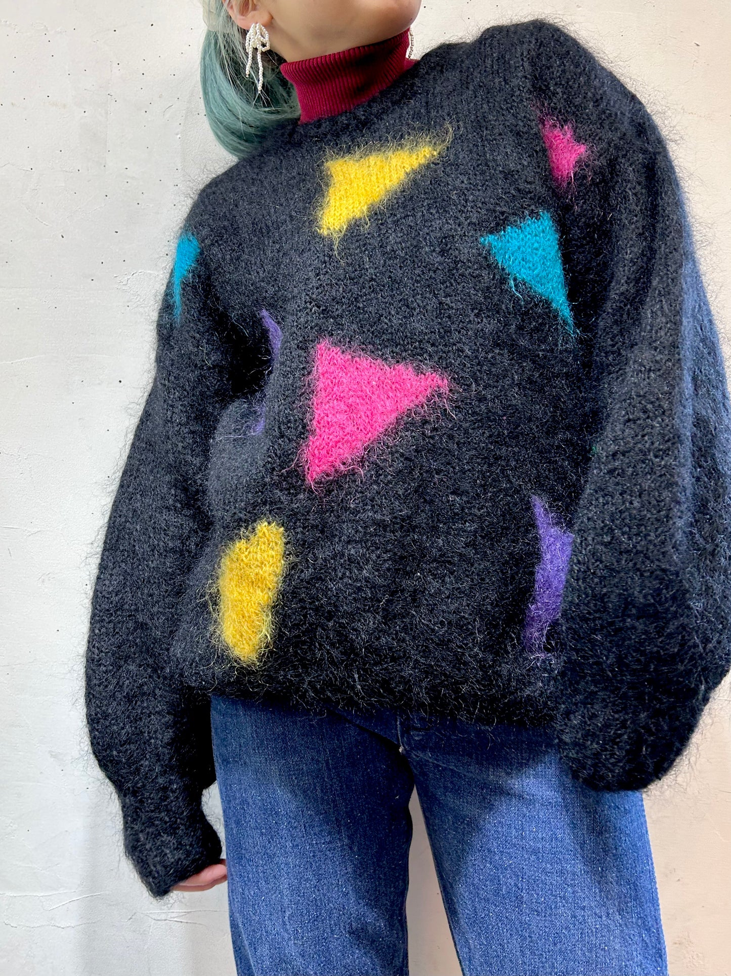 Vintage Mohair Knit Sweater MADE IN GREAT BRITAIN [L25848]