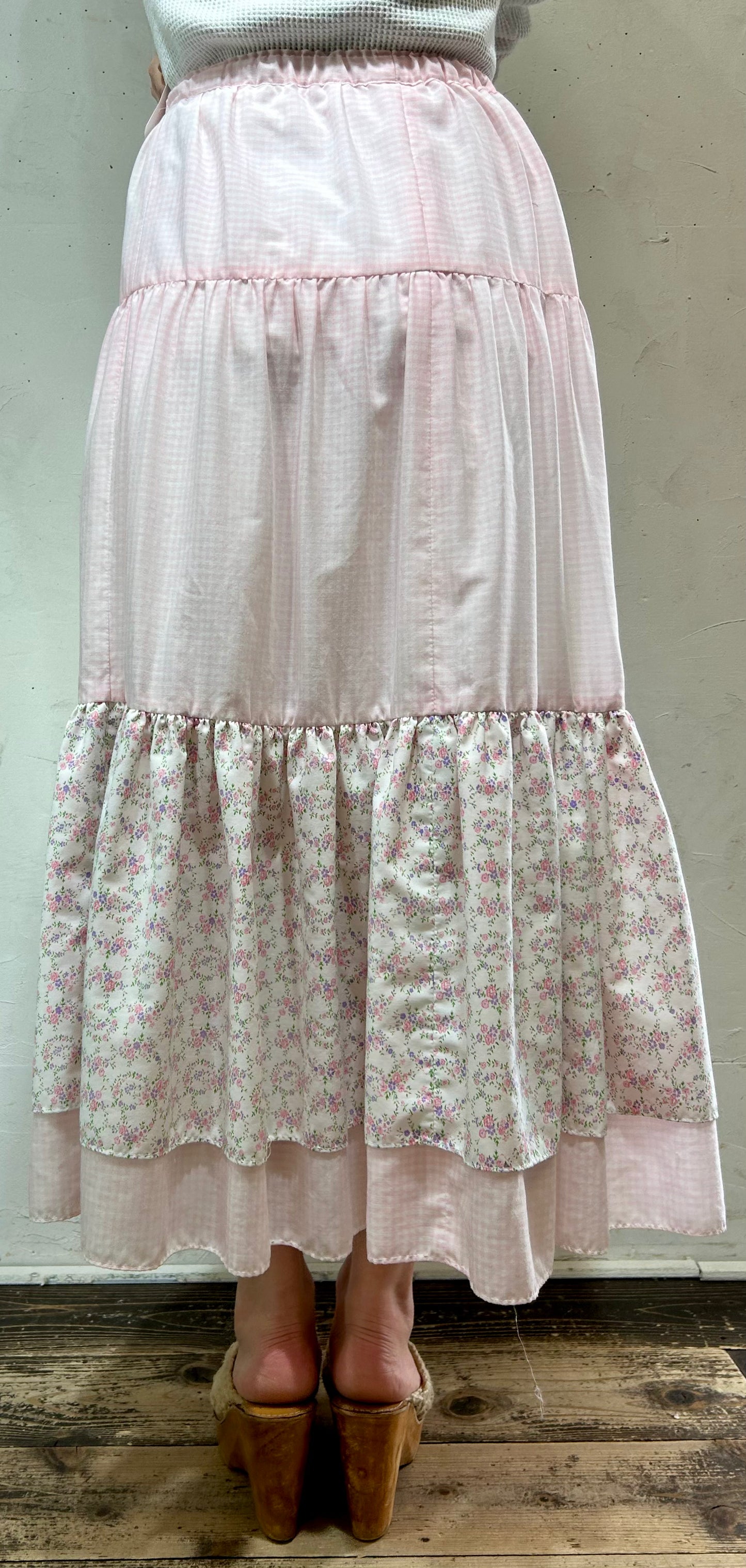 Vintage Gingham Plaid Tiered Skirt [D26788]