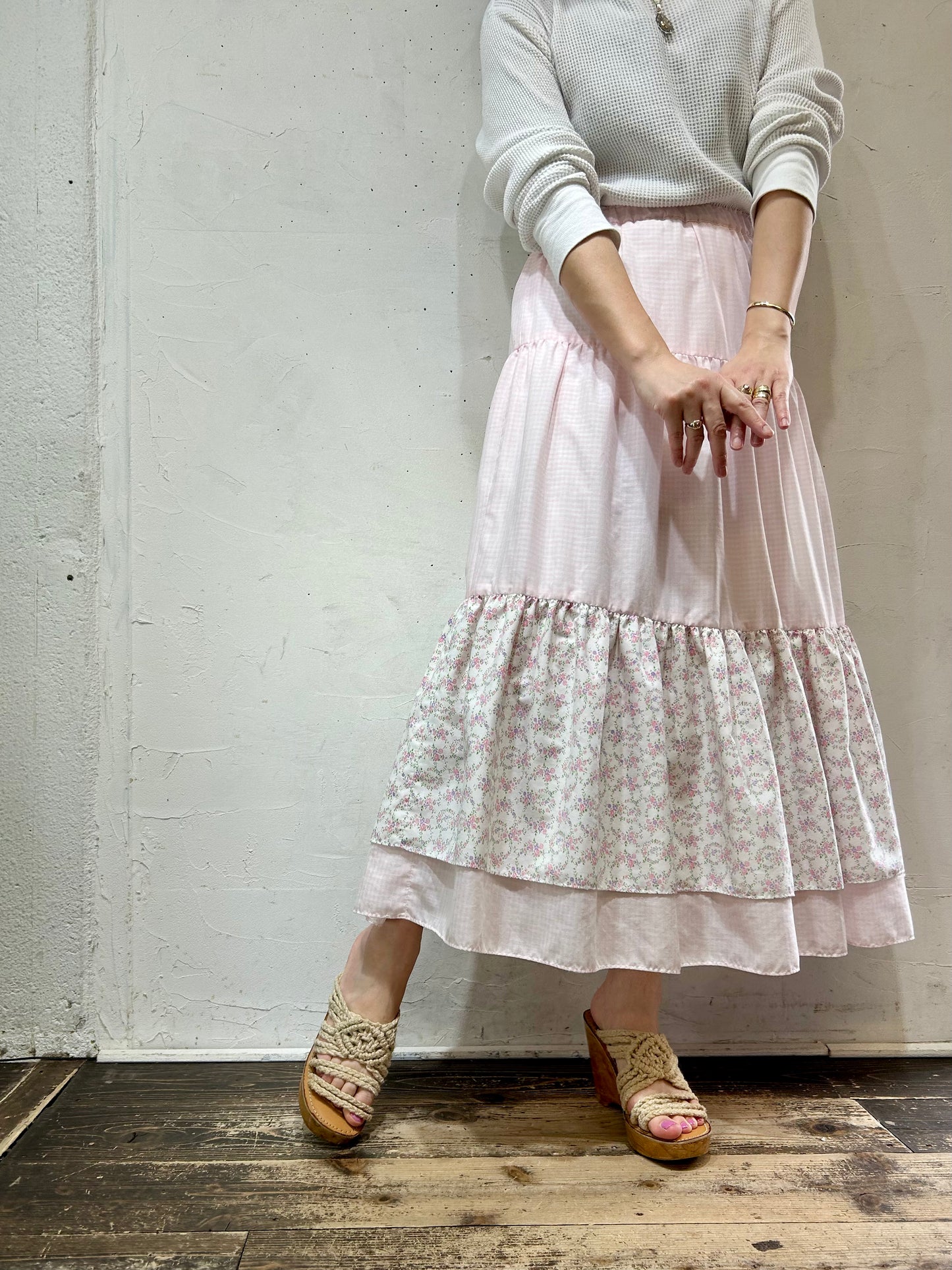 Vintage Gingham Plaid Tiered Skirt [D26788]