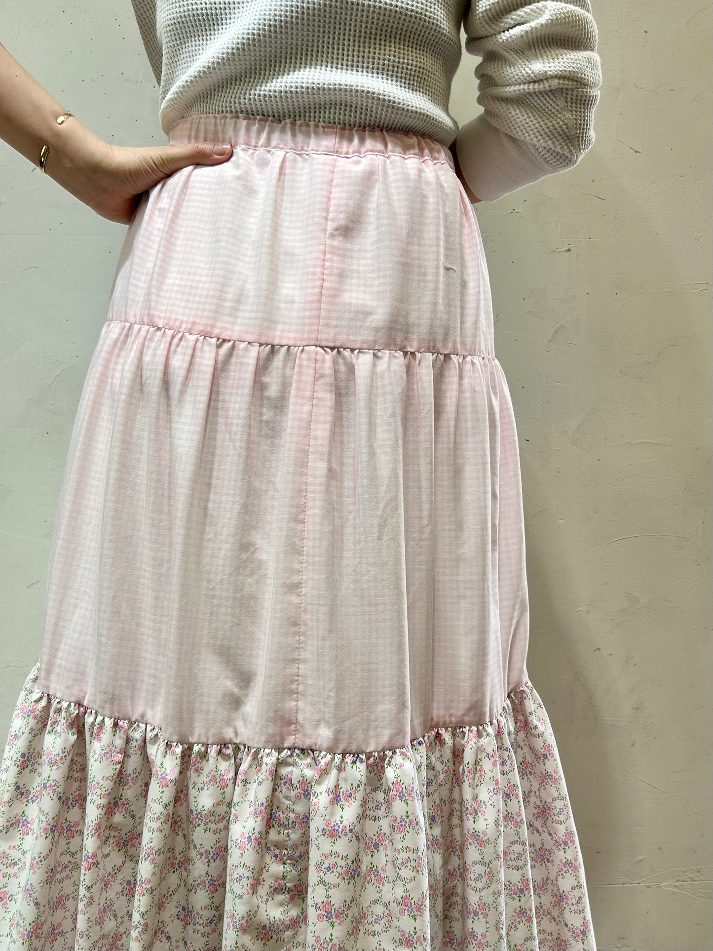 Vintage Gingham Plaid Tiered Skirt [D26788]