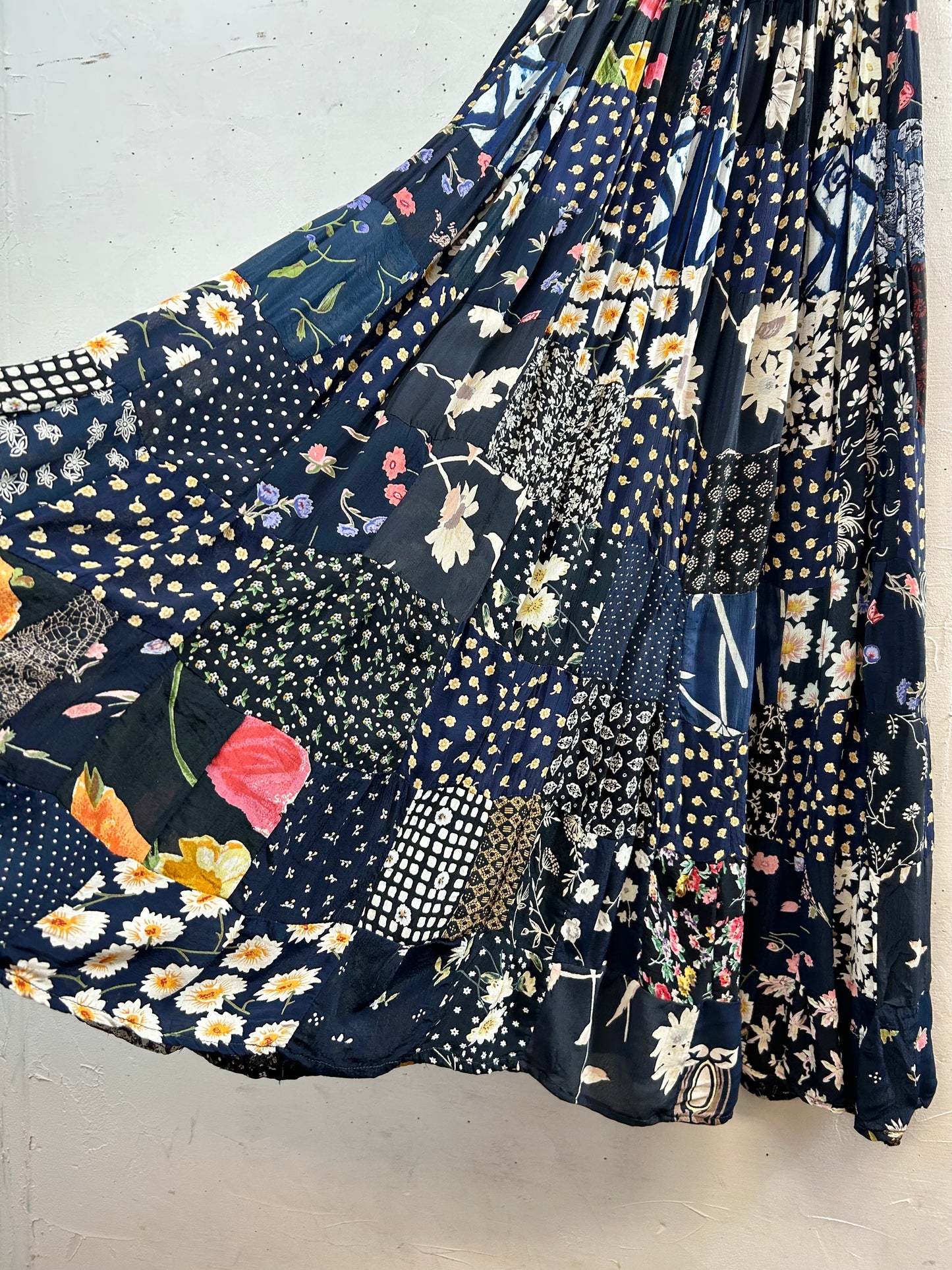 Vintage Indian Rayon Patchwork Skirt [C29643]