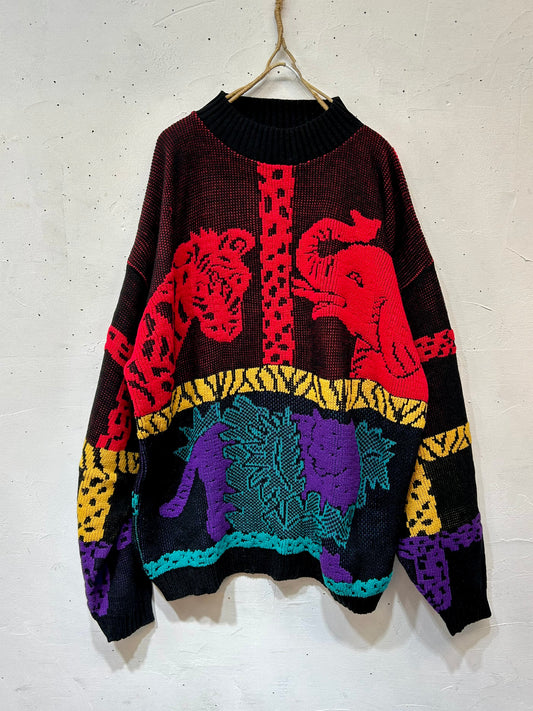 ’80s Vintage Fancy Knit Sweater MADE IN USA［A25975］