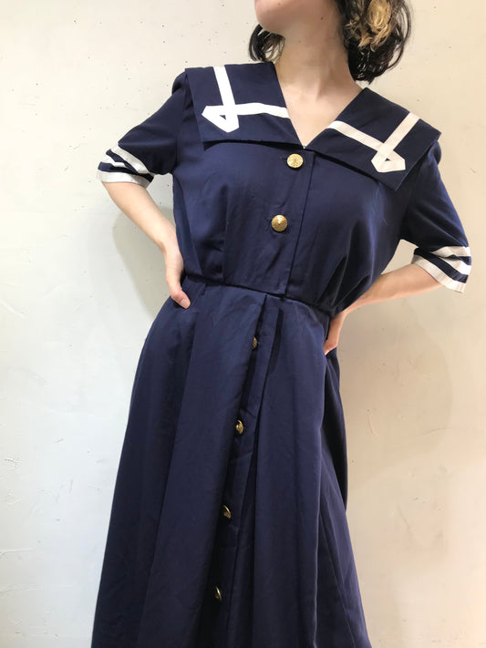 Vintage Sailor collar Dress Talbots [G24637]